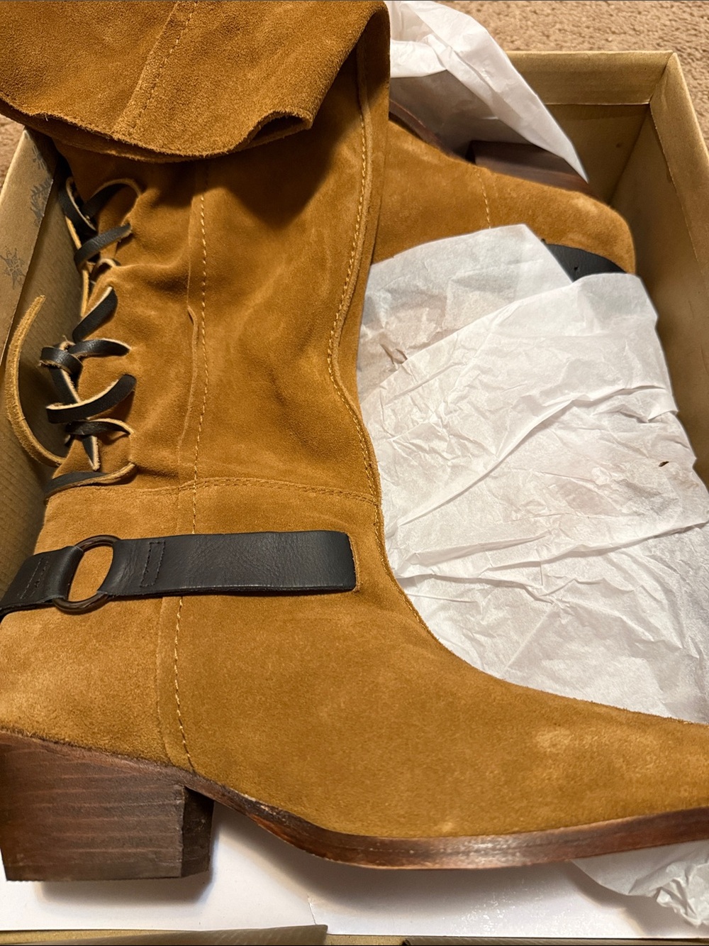 NWB Free People Tall Western Lace-Up Boots in Tan - Picture 3 of 5